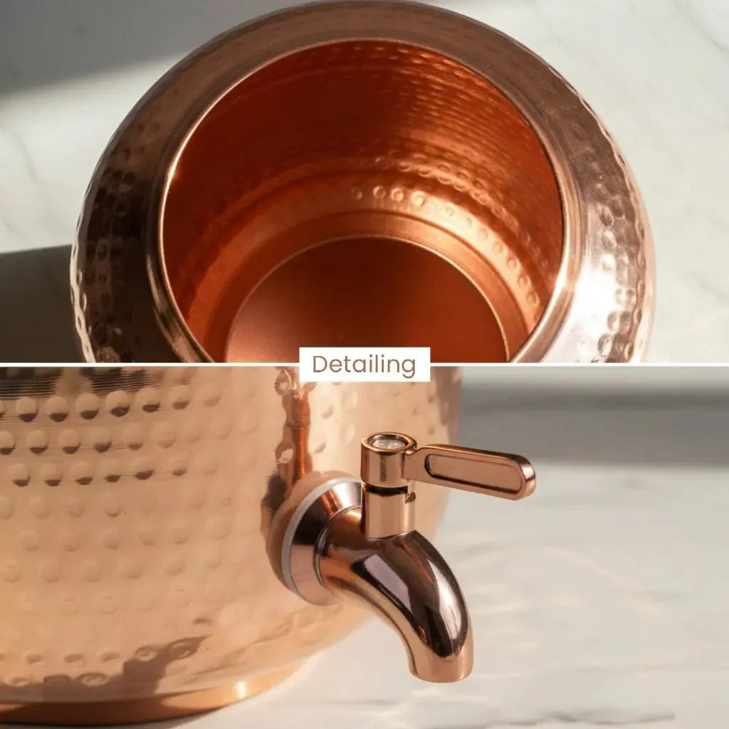 Pure Copper Hammered Water Dispenser | Ayurvedic Matka by Copperaa | 6- Litres