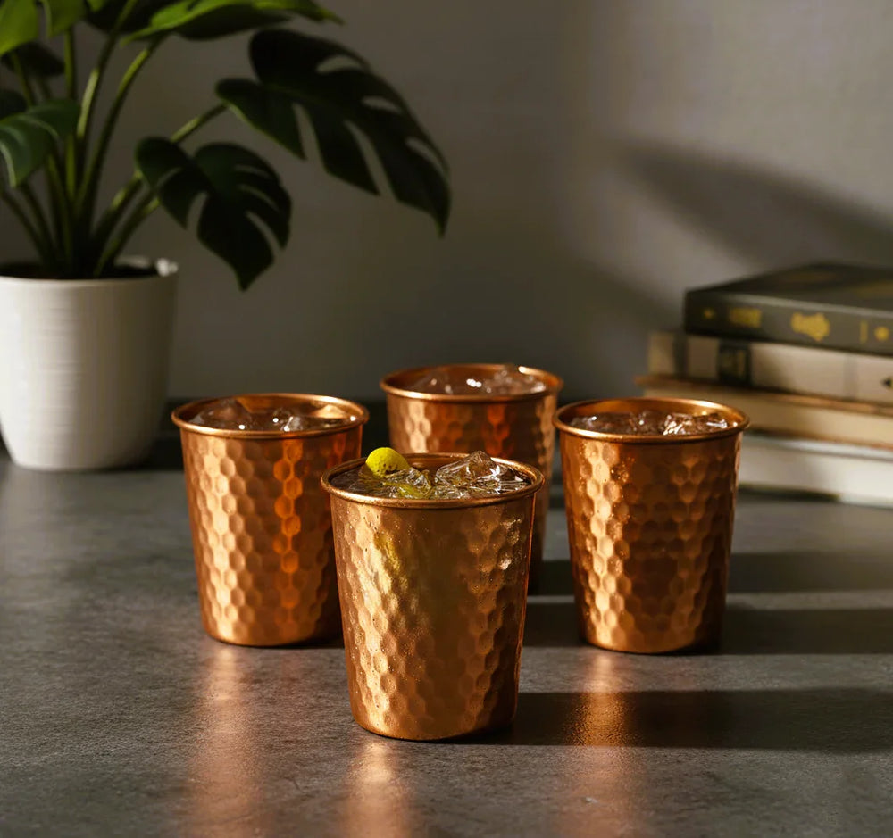 Ayurvedic Hammered Copper Glass Set – 4 Pieces