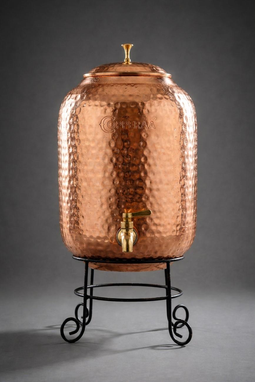 Pure Copper Hammered Water Dispenser | Ayurvedic Matka by Copperaa | 6- Litres