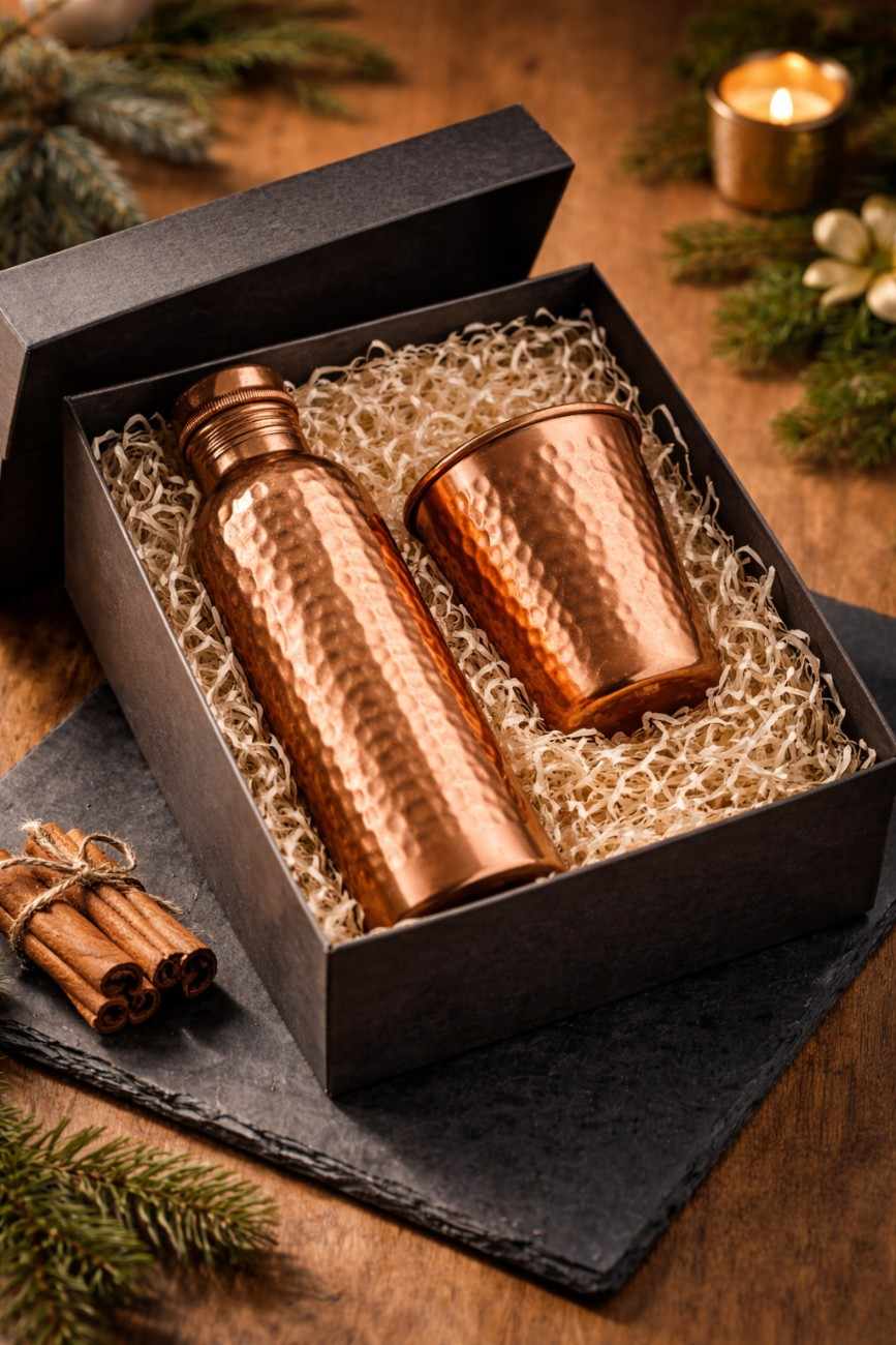 Ayurvedic Copper Water Bottle & Tumbler Set – Wellness Combo