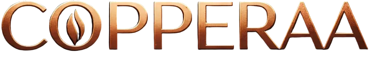 Copperaa logo in metallic gold on a dark background